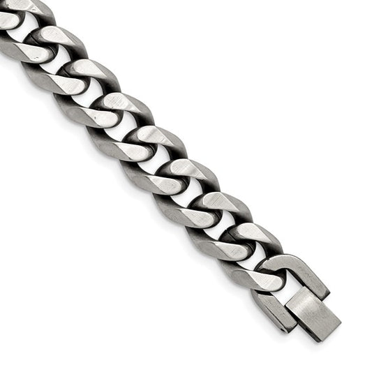 Stainless Steel Antiqued and Brushed 8.5" Men's Curb Chain Bracelet