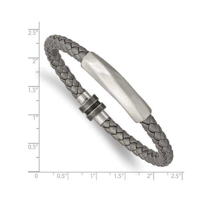 Stainless Steel Antiqued Gray Braided Leather Bracelet