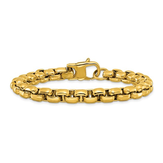 Stainless Steel IP-plated 9" Men's Rounded Box Chain Bracelet