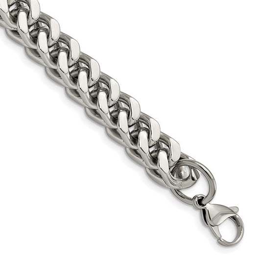 Stainless Steel Polished 9.5" Men's Heavy Wheat Bracelet