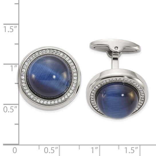 Stainless Steel Polished Blue & Black Onyx Cufflinks