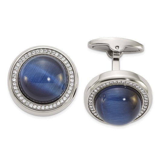 Stainless Steel Polished Blue & Black Onyx Cufflinks