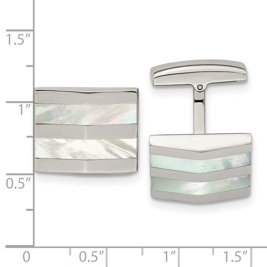 Stainless Steel Polished Mother of Pearl Square Cufflinks