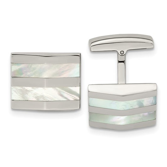 Stainless Steel Polished Mother of Pearl Square Cufflinks