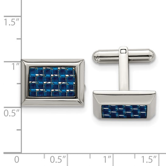 Stainless Steel Blue Carbon Fiber Inlay Cufflinks