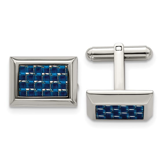 Stainless Steel Blue Carbon Fiber Inlay Cufflinks