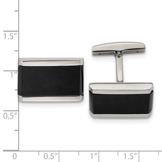 Stainless Steel Polished Black Onyx Inlay Rectangle Cufflinks