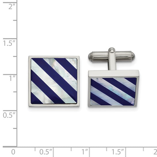 Stainless Steel Mother of Pearl and Blue Shell Cufflinks