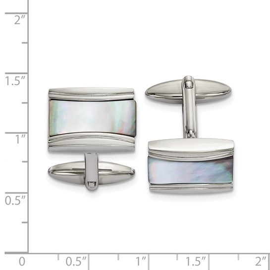 Stainless Steel Polished Mother of Pearl Rectangle Cufflinks