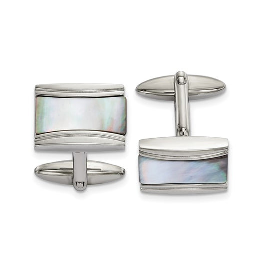 Stainless Steel Polished Mother of Pearl Rectangle Cufflinks