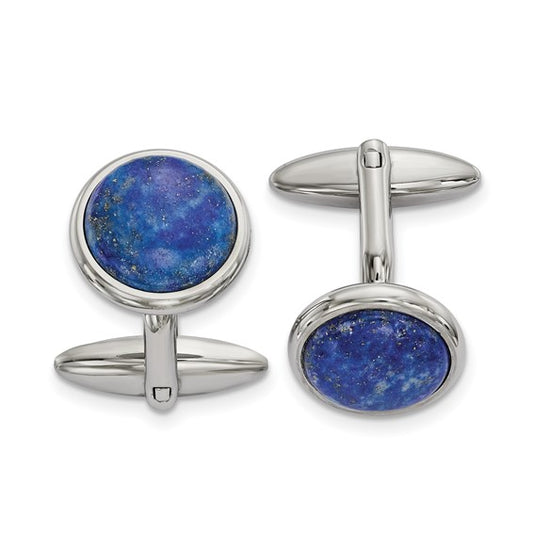 Stainless Steel Polished Blue Lapis Cufflinks