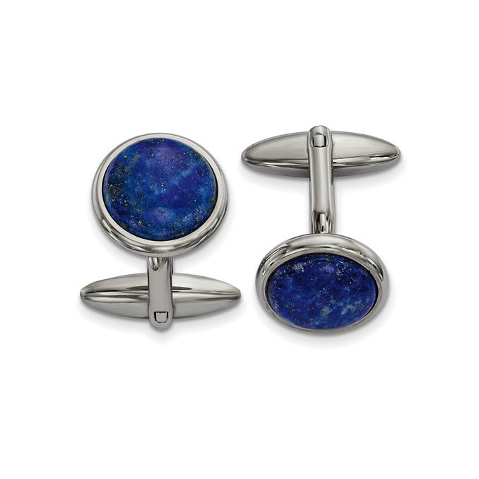 Stainless Steel Polished Blue Lapis Cufflinks