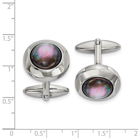 Stainless Steel Polished Black Mother of Pearl Cufflinks