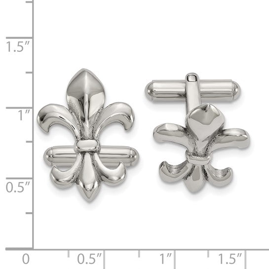 Stainless Steel Polished Fleur de Lis Cufflinks