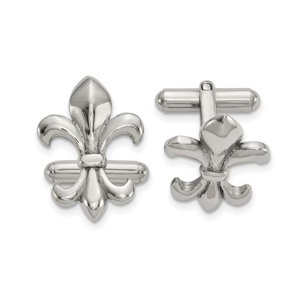 Stainless Steel Polished Fleur de Lis Cufflinks