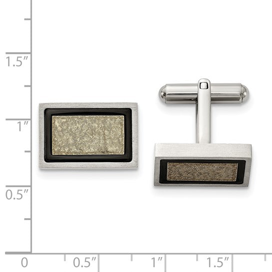 Stainless Steel Brushed & Textured Black & Gold Cufflinks