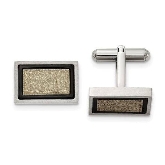 Stainless Steel Brushed & Textured Black & Gold Cufflinks