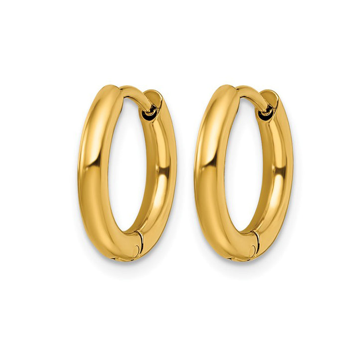 Stainless Steel Polished IP-plated 14mm Hinged Hoop Earrings