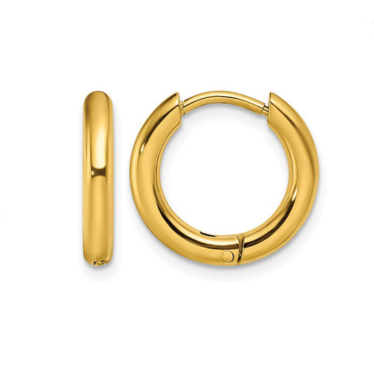 Stainless Steel Polished IP-plated 14mm Hinged Hoop Earrings