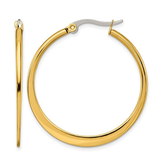 Stainless Steel Polished IP-plated 34mm Tapered Hoop Earrings