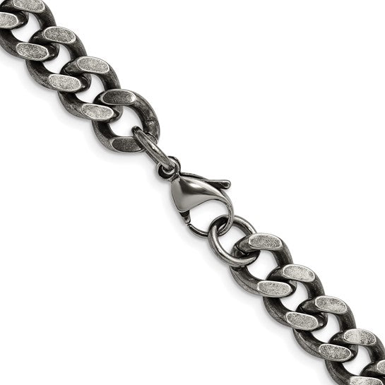 Stainless Steel Oxidized 9.25mm Men's Curb Chain Bracelet