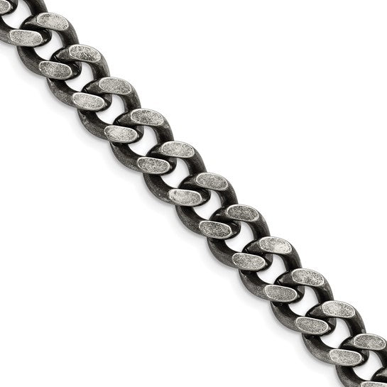 Stainless Steel Oxidized 9.25mm Men's Curb Chain Bracelet