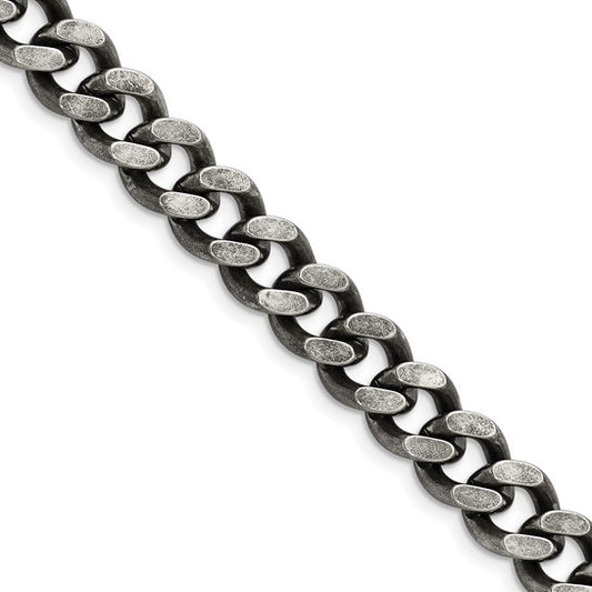 Stainless Steel Oxidized 9.25mm Men's Curb Chain Bracelet