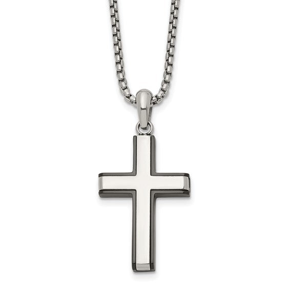 Stainless Steel Black Ip-plated Cross
