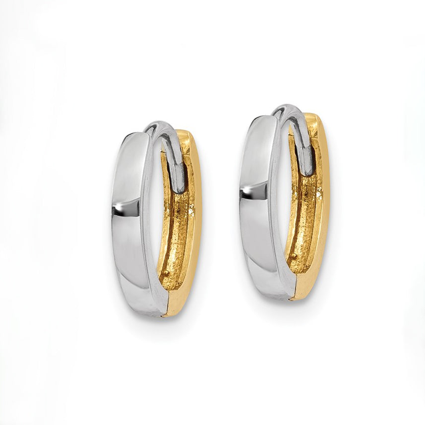 14k Gold Two-Tone Reversable Round Small Hoop Earrings