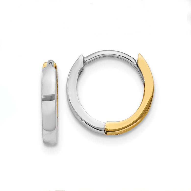 14k Gold Two-Tone Reversable Round Small Hoop Earrings