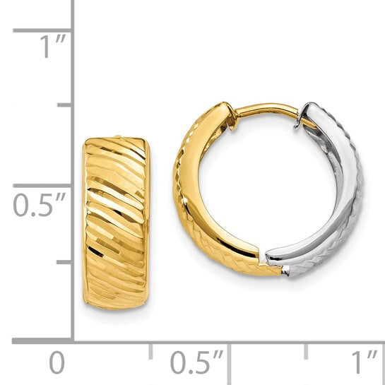 14k Gold Reversible Two-Tone 14mm Textured Hinged Hoop Earrings