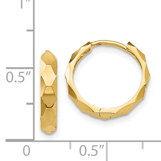 14k Gold 14mm Diamond Cut Hoop Earrings