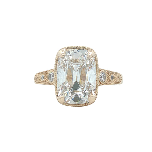 18k 4.08ct Lab-Created Antique Cushion Cut Diamond Ring