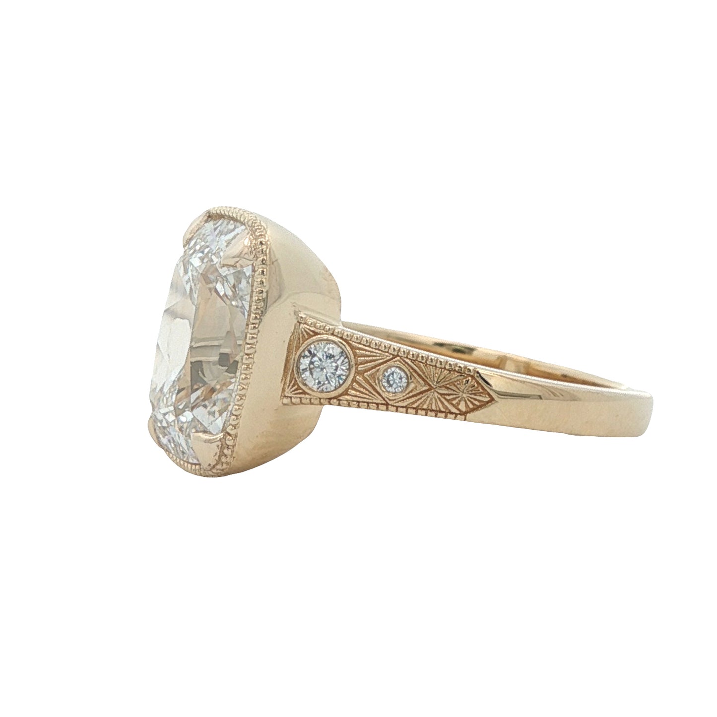 18k 4.08ct Lab-Created Antique Cushion Cut Diamond Ring