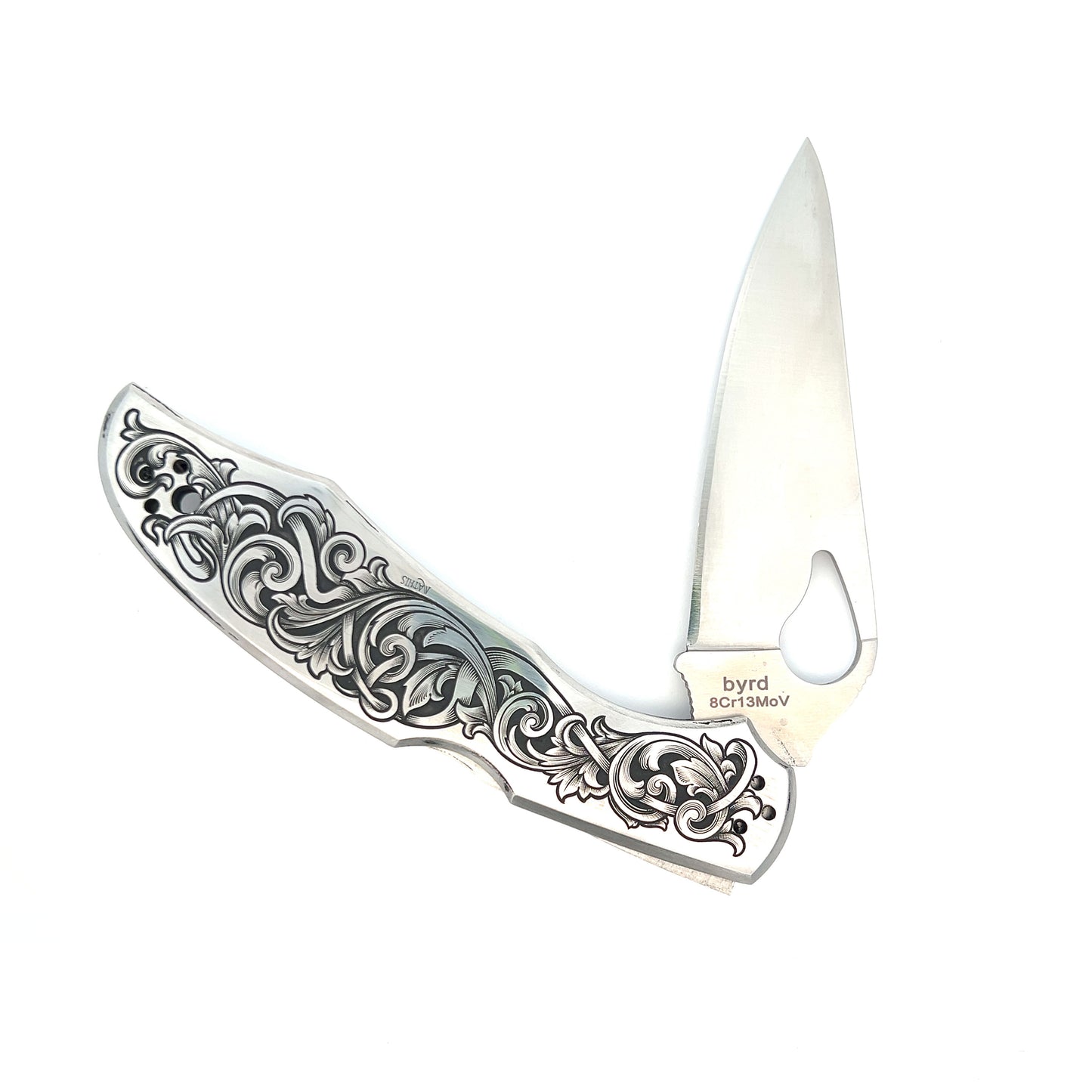 Hand-Engraved Stainless Steel Pocket Knife
