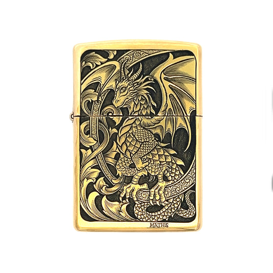 Hand-Engraved Dragon Brass Zippo Lighter