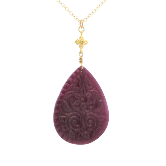 Anatoli Collection Vermeil Carved Ruby Necklace