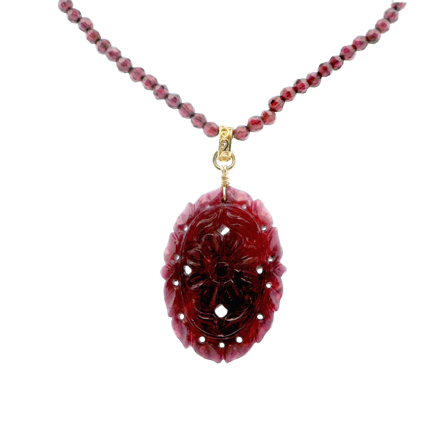 Anatoli Collection Vermeil Carved Ruby & Garnet Necklace