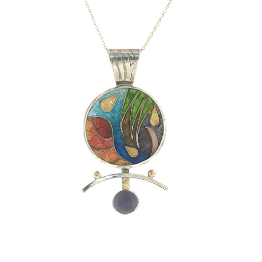 Colorful pendant necklace with a white background