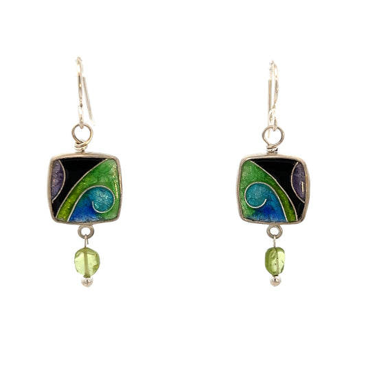 Vitrice McMurry Sterling Cloisonne Earrings with Peridot & Pearls