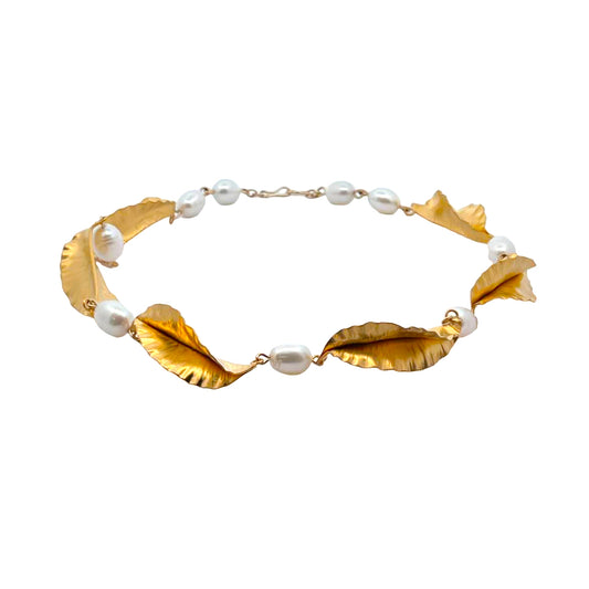 Vitrice McMurry Hammered Leaf & Pearl Necklace