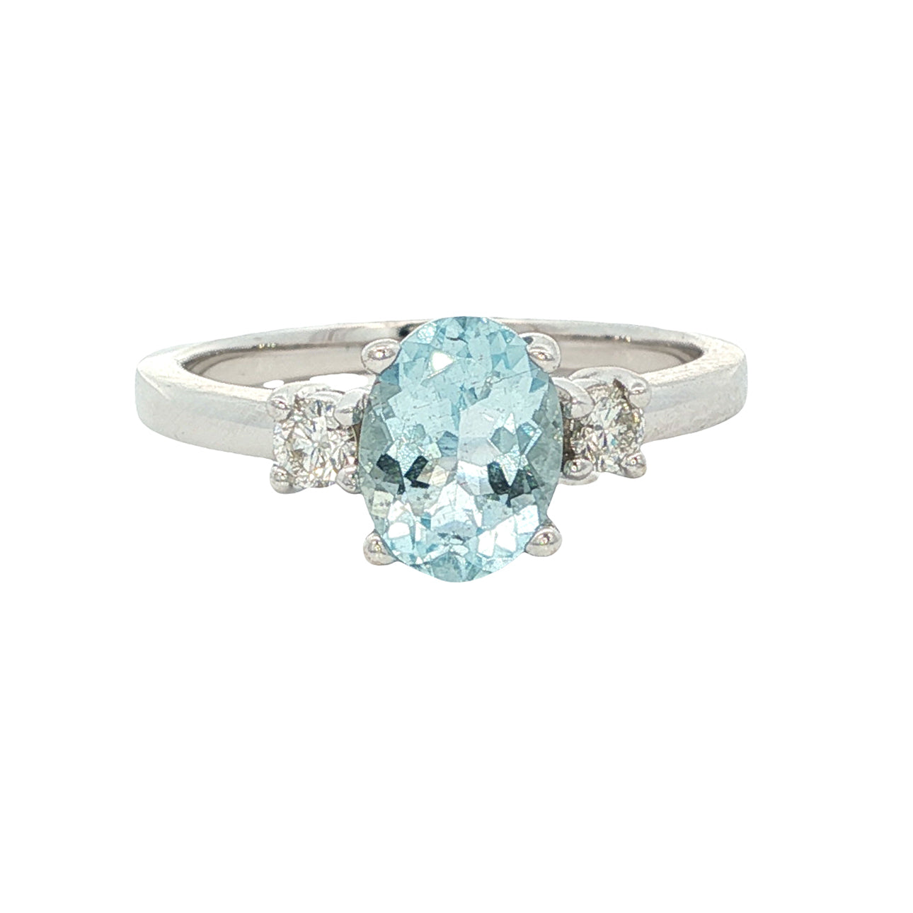 14K White Gold Aquamarine & Diamond Ring
