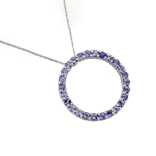 14K White Gold Tanzanite Circle Pendant