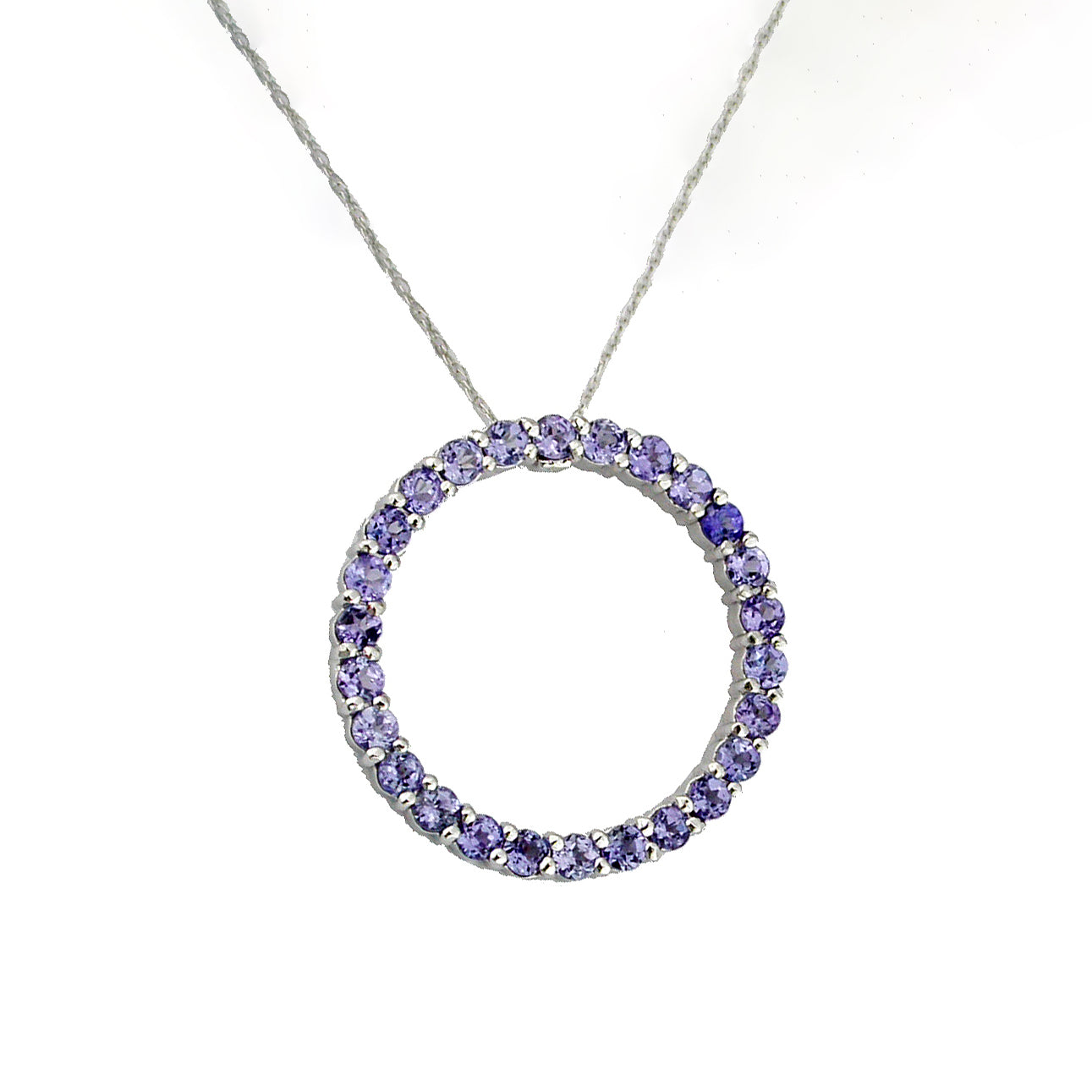 14K White Gold Tanzanite Circle Pendant