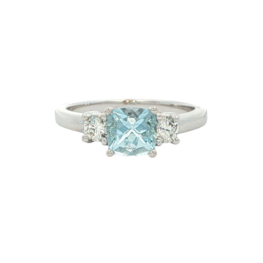 14K White Gold Aquamarine & Diamond Ring