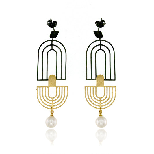 Mysterium Collection Black and Gold "Art Deco" Earrings