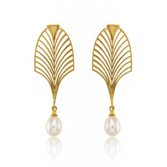 Mysterium Collection Gold & Pearl "Art Deco" Earrings
