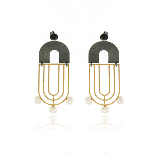 Mysterium Collection Black and Gold "Art Deco" Earrings