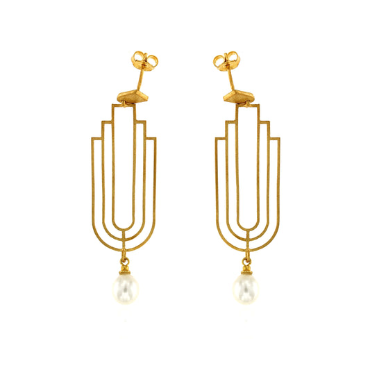 Mysterium Collection Gold & Pearl "Art Deco" Earrings