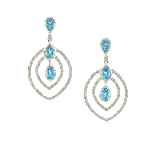 14K White Gold Blue Topaz & Diamond Earrings